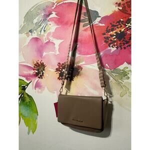 Isaac Mizrahi Cross Body Wide Strap Leather Purse - Taupe